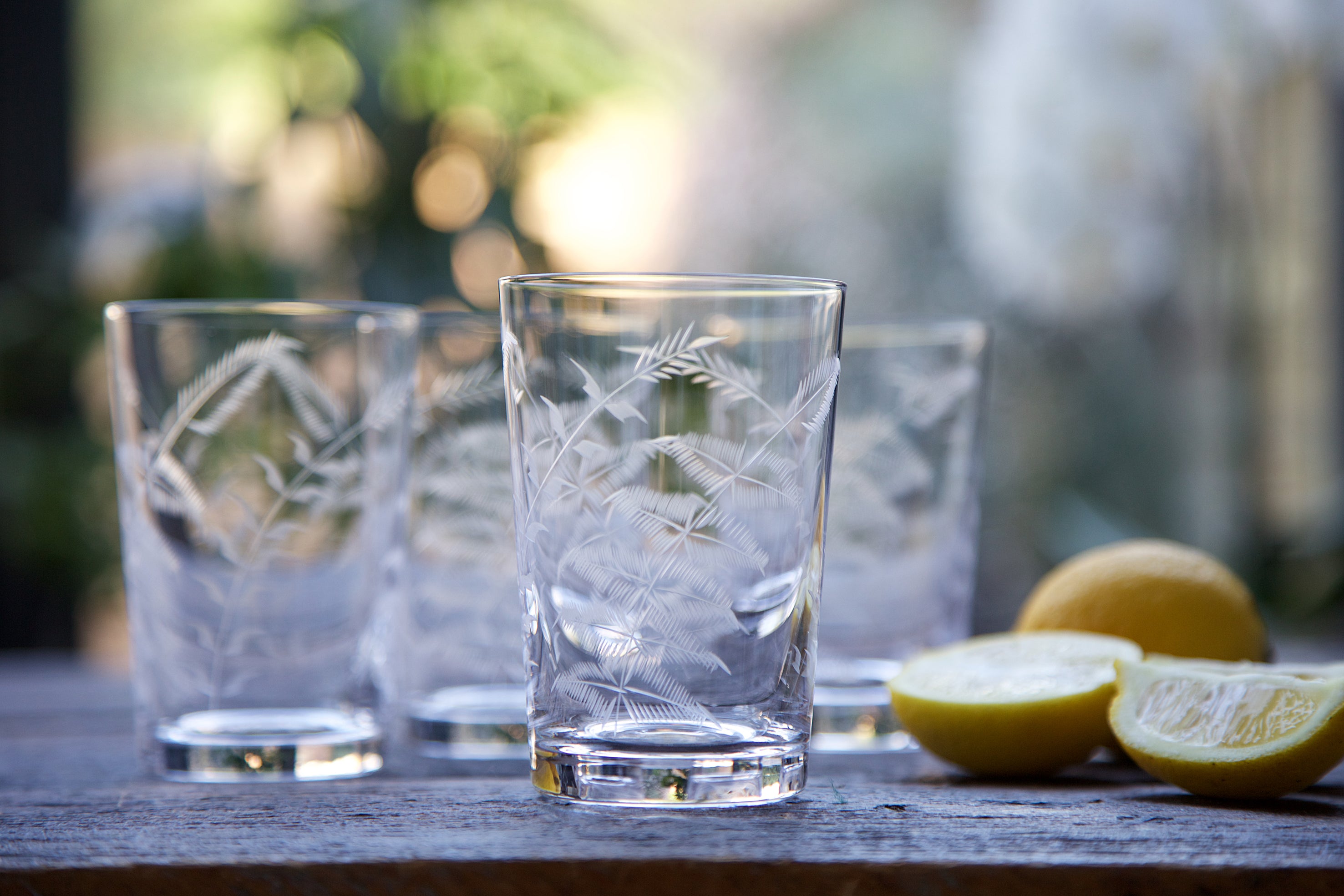 Crystal Tumblers with Fern Design, Set of Six