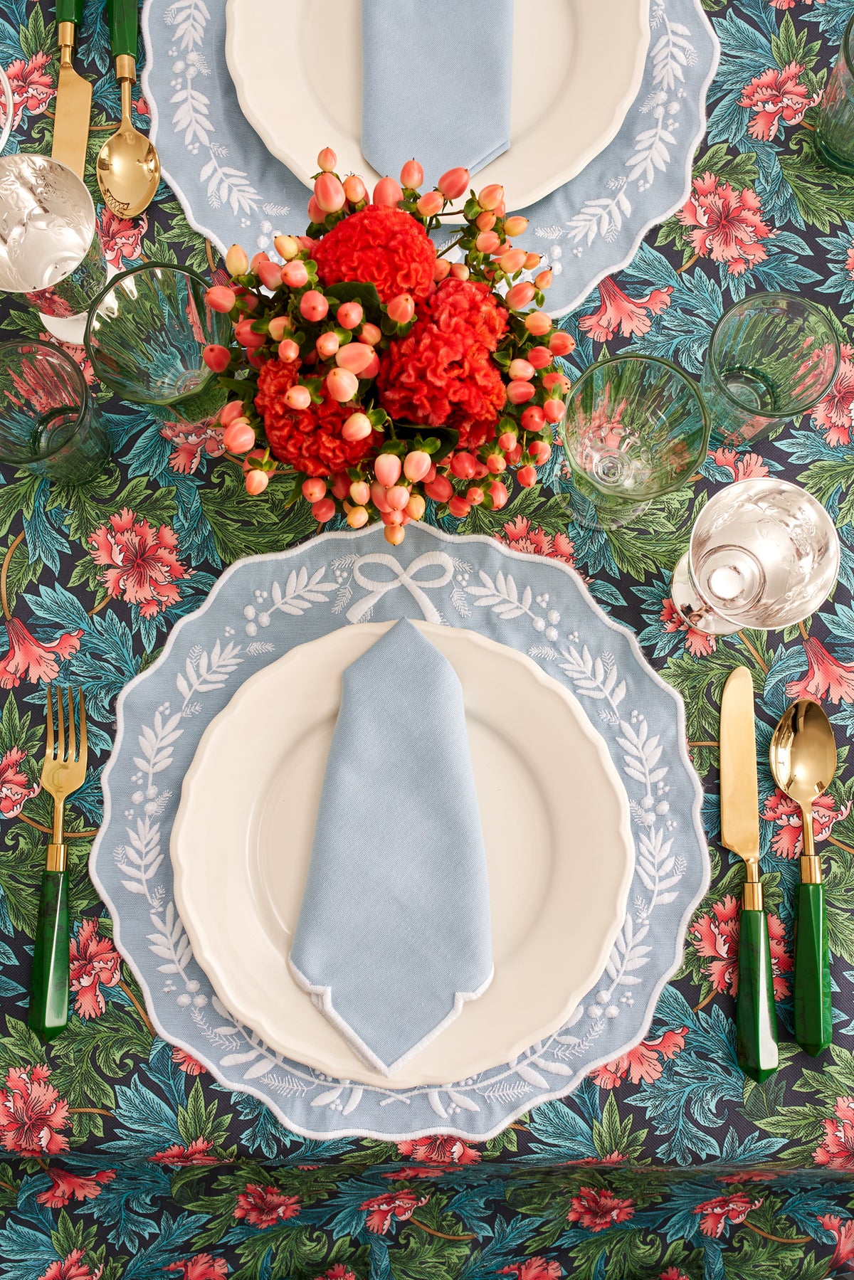 Florence Placemat and Napkin Set in Dusty Blue, OTM Exclusive