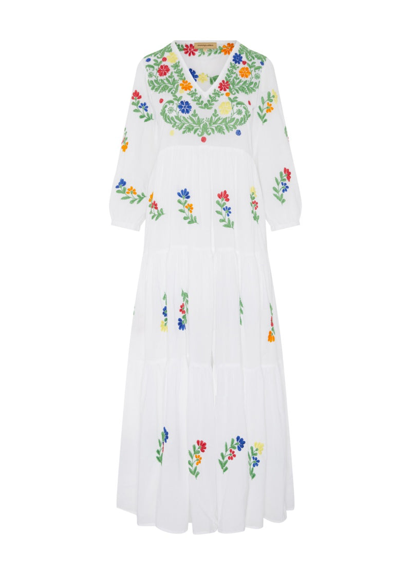 Frangipani Dress in White with Multi