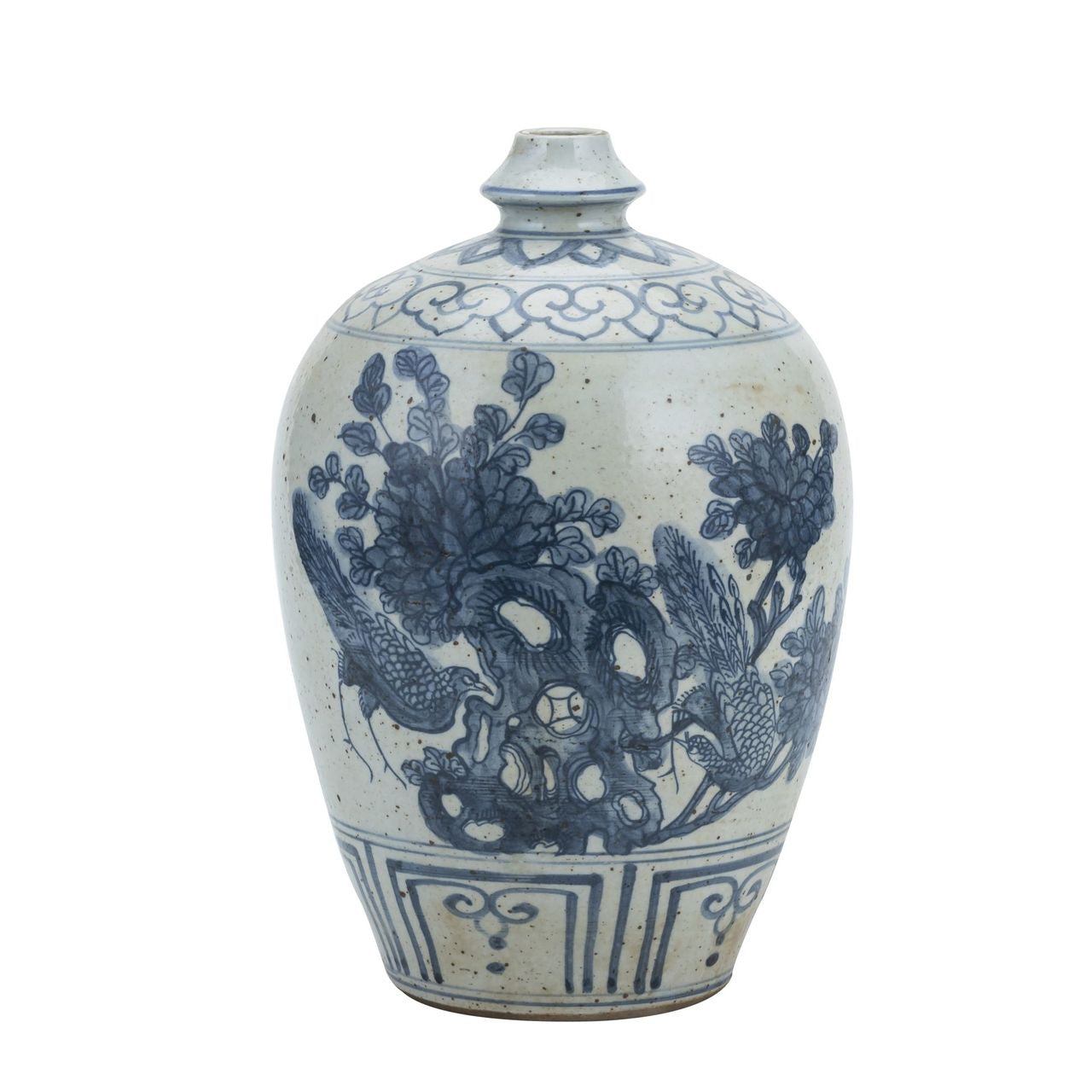 Blue and White Garlic Head Vase with a Flower and Bird Motif