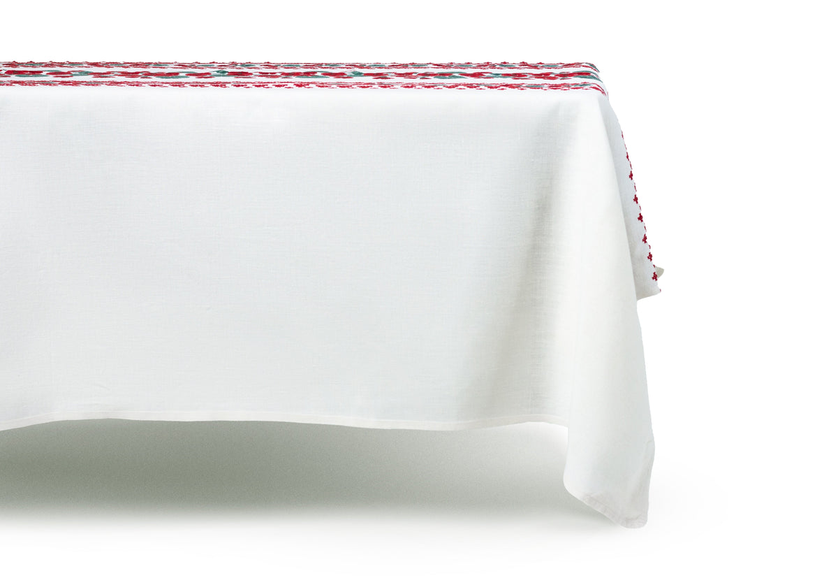 Geranio Rectangular Tablecloth in White and Red