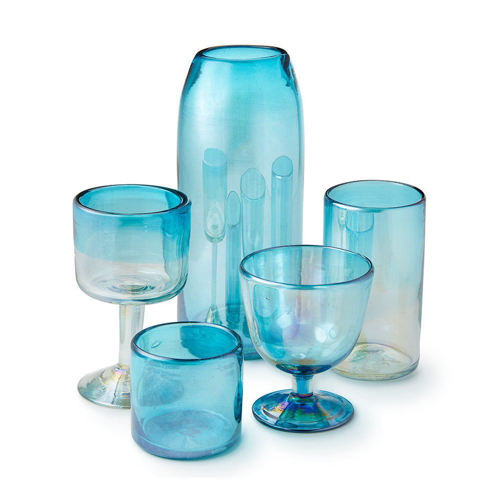 Iridescent Ombré Turquoise Highball Tabletop Mexico 