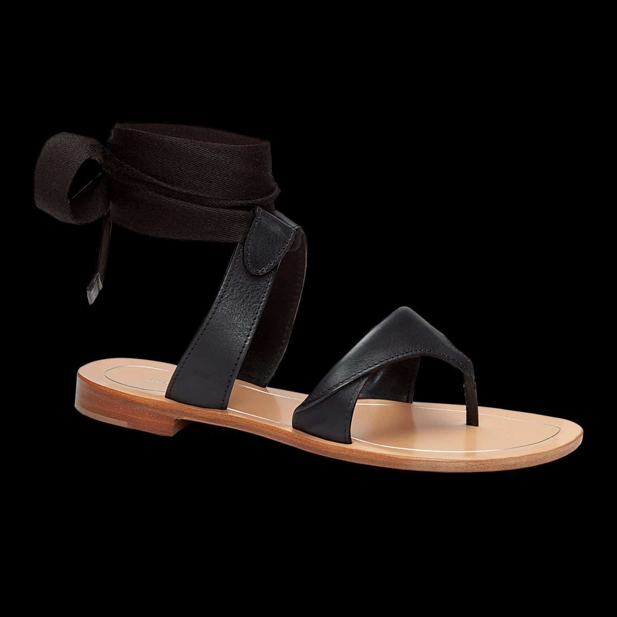 10mm Italian Made Flat Grear Sandal in Black Vachetta