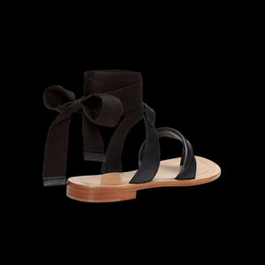 10mm Italian Made Flat Grear Sandal in Black Vachetta