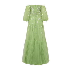 Priyanka Gown in Parakeet Tulle with Sporadic Sequins