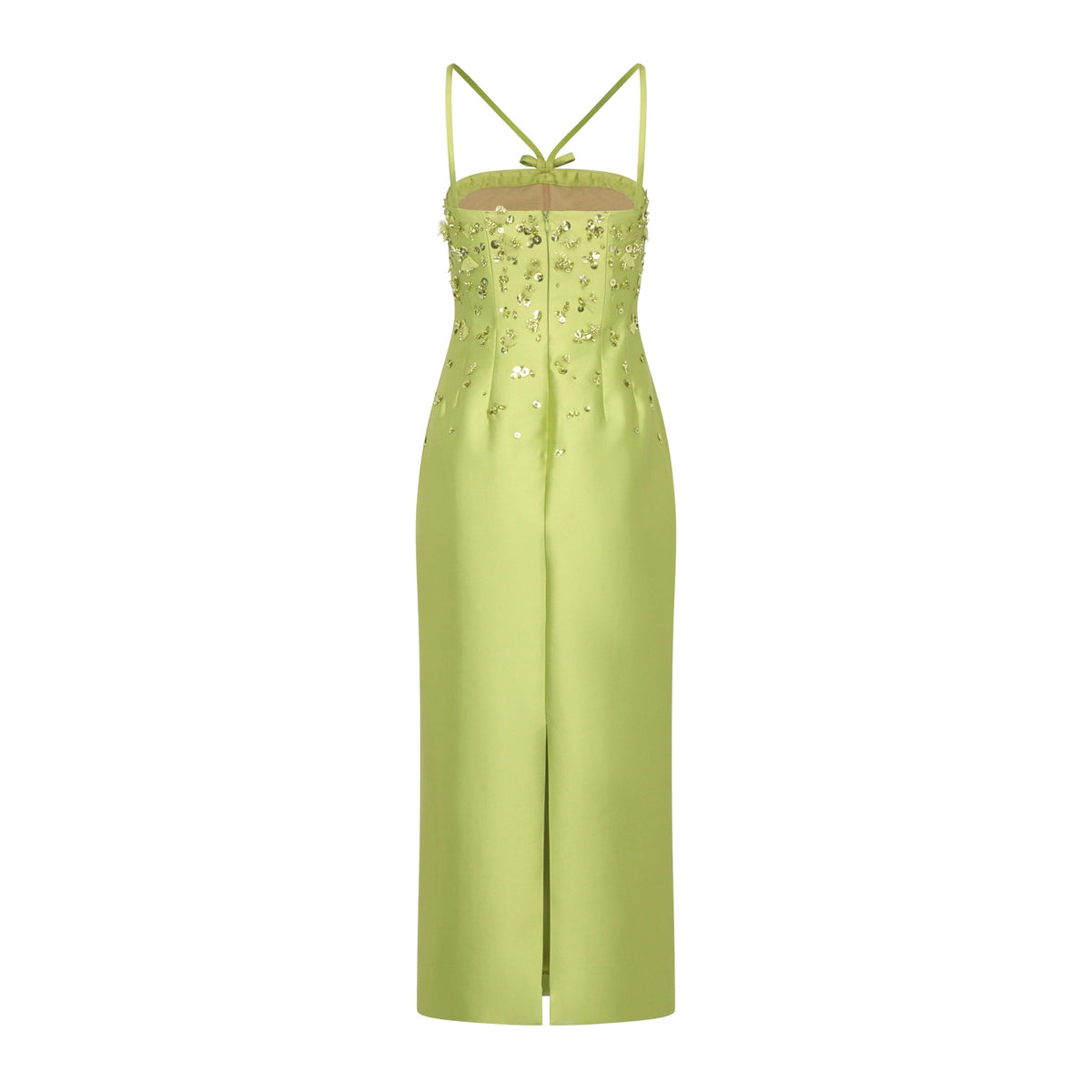 Sofia Dress in Lime Silk Wool with Sporadic Sequins