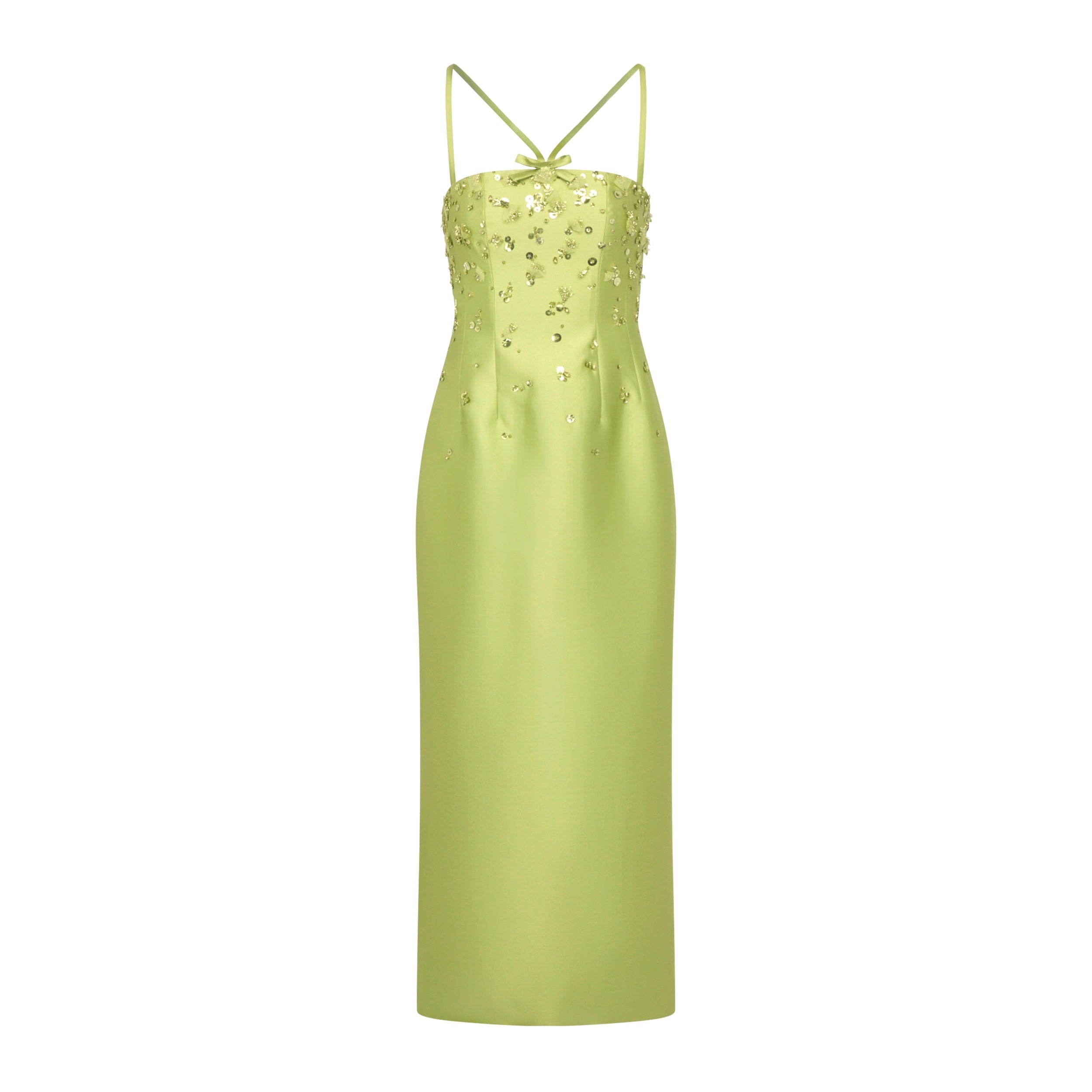 Sofia Dress in Lime Silk Wool with Sporadic Sequins