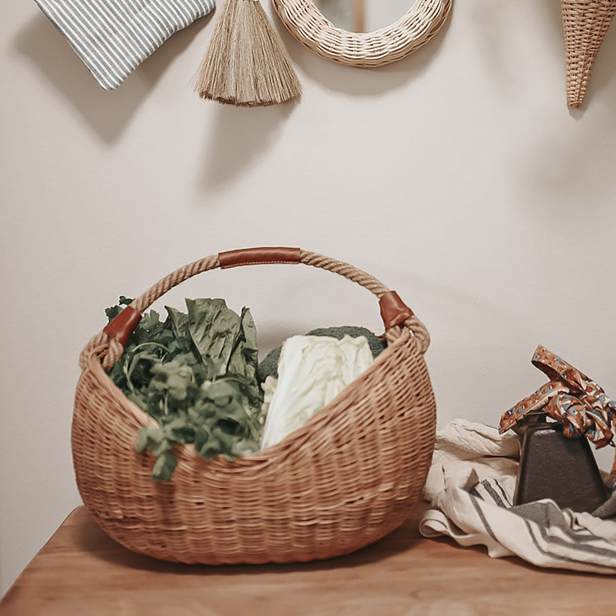 Rattan Half Moon Basket