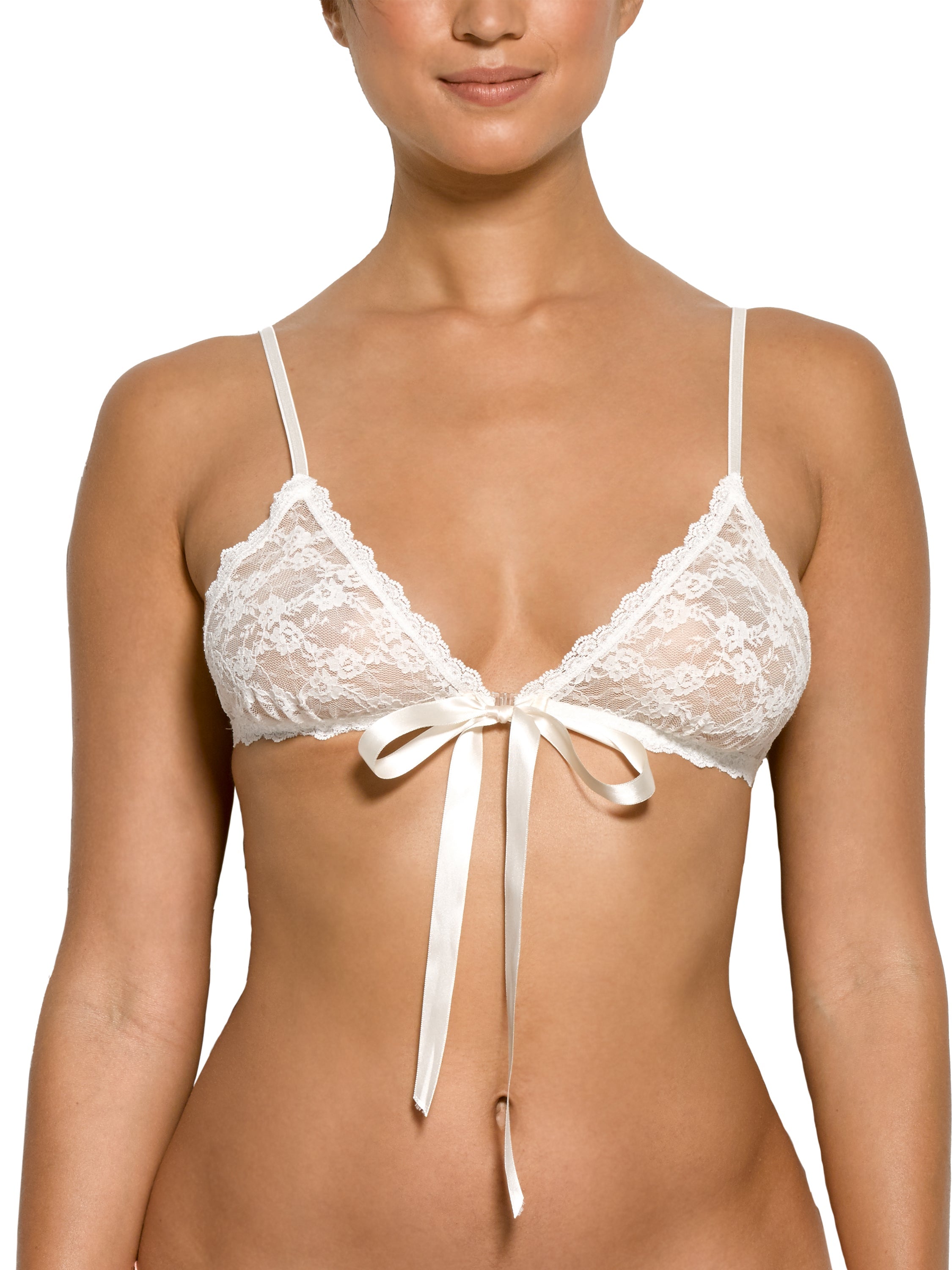 Peek-a-Boo Lace Front Tie Bralette in Ivory