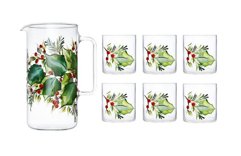 Holly Jug with Set of 6 Tumblers