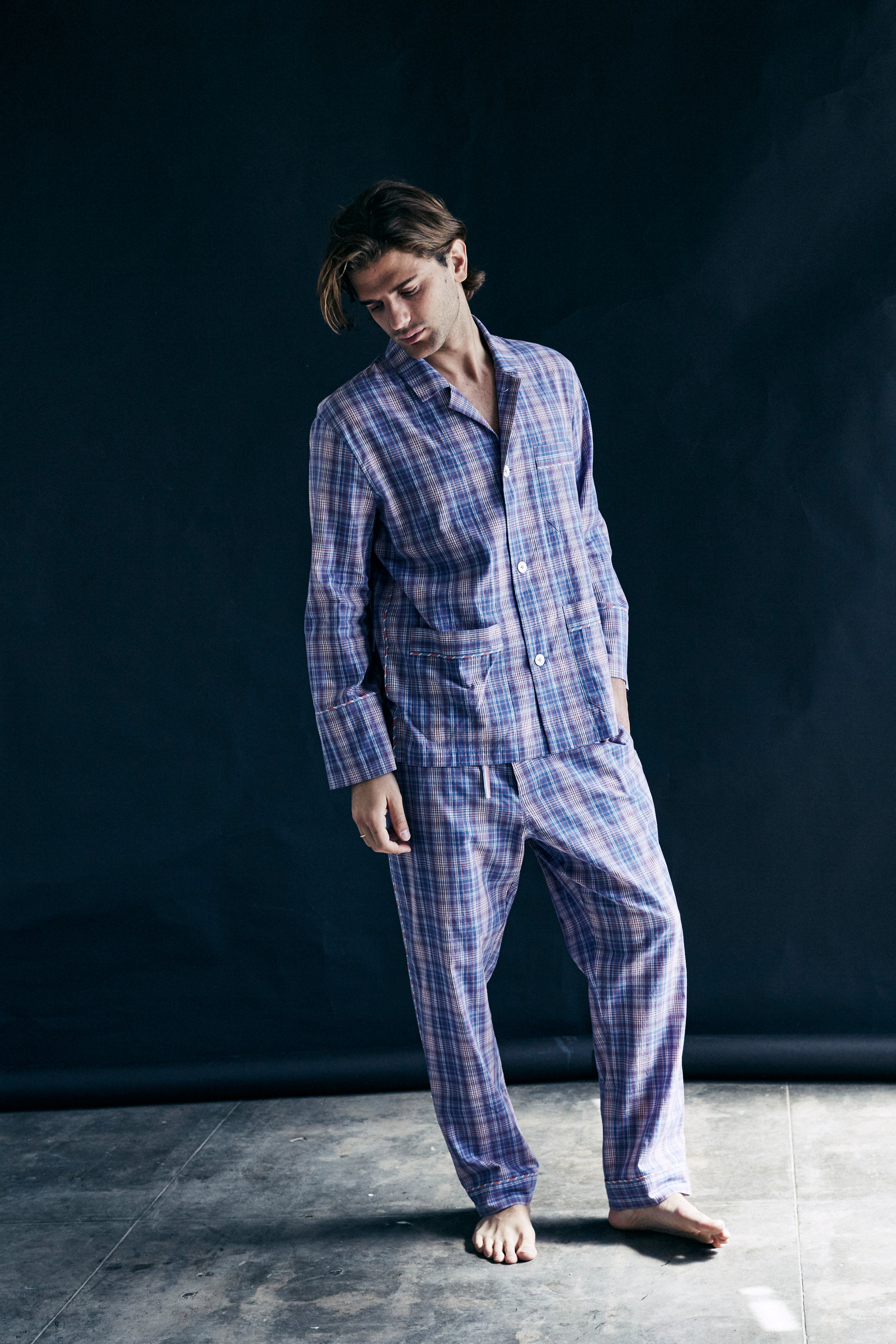 Hyperion Men's Pajama Top in Violet Plaid