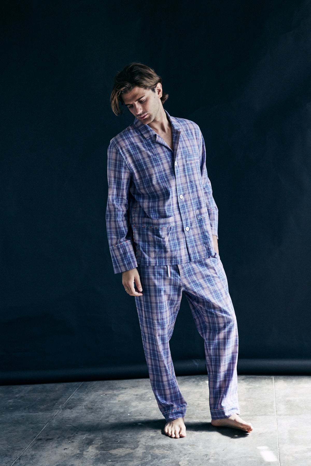 Hyperion Men's Pajama Top in Violet Plaid