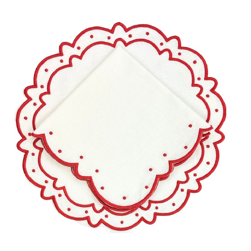 White linen placemat with red embroidery, luxury linen