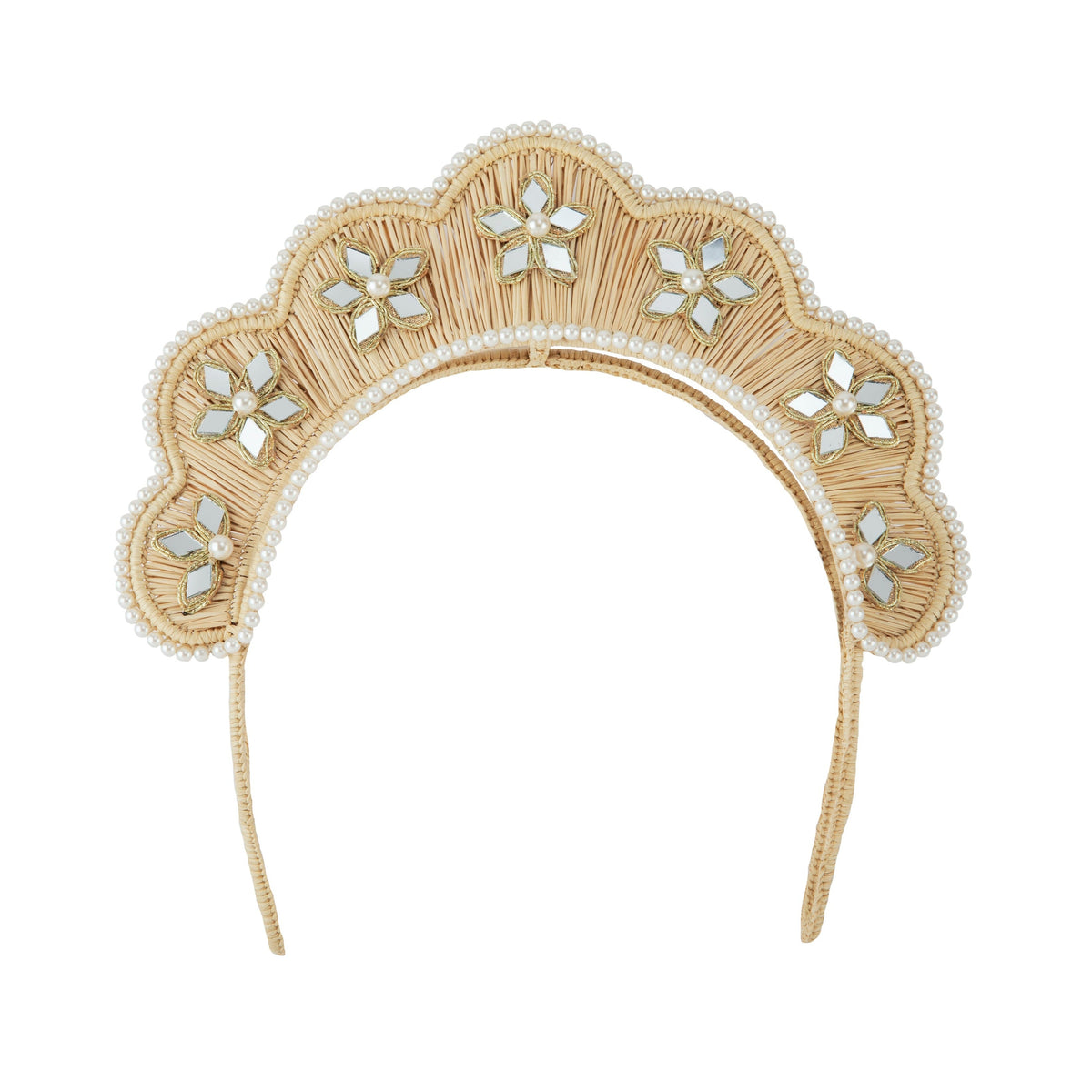 Cloud Shaped Iraca Stars Mirror & Pearls Headpiece