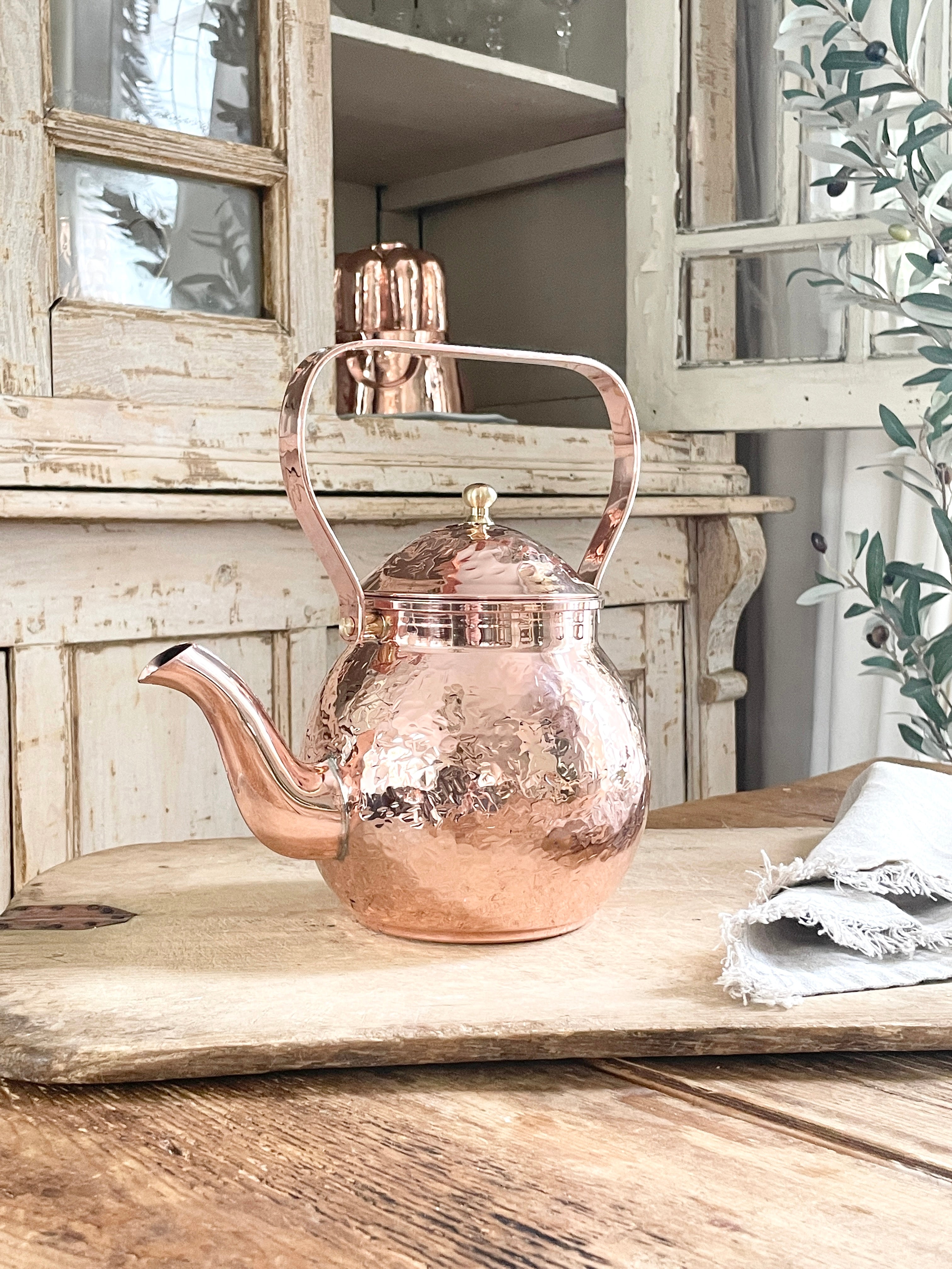 Vintage Inspired Copper Hand Hammered Teapot