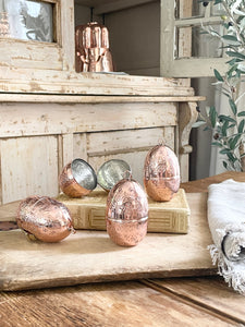 CMK Copper Etched Bird & Floral Egg Ornaments, Set of 4