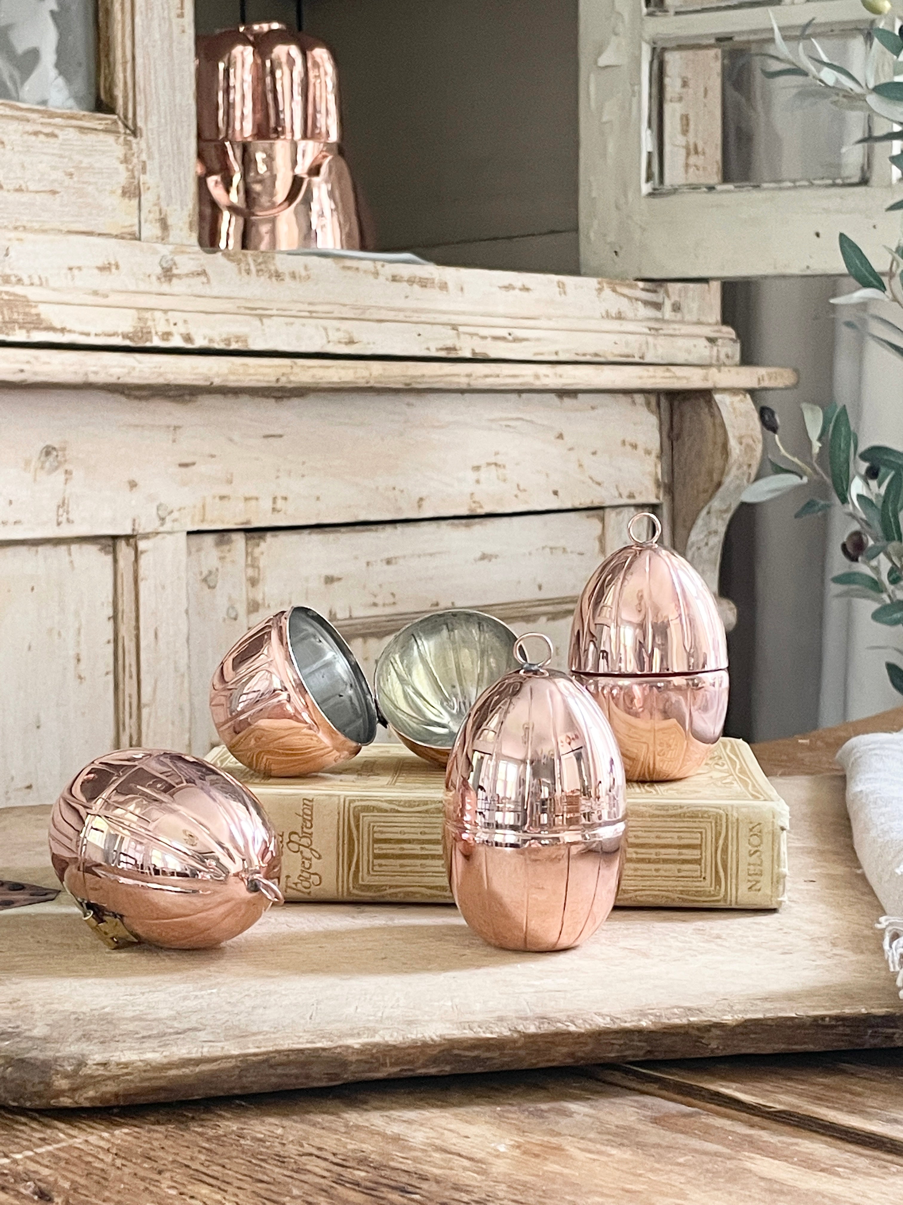 CMK Vintage Inspired Copper Handmade Egg Ornaments, Set of 4