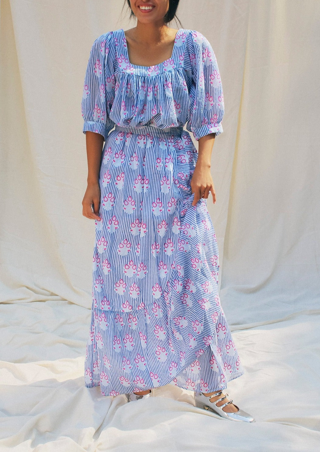 Long Wrap Skirt in Greece Blue