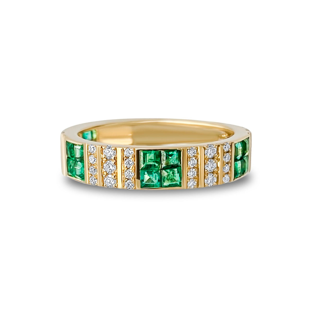 Pinstripe Strength Diamond Cigar Band Ring with Emerald