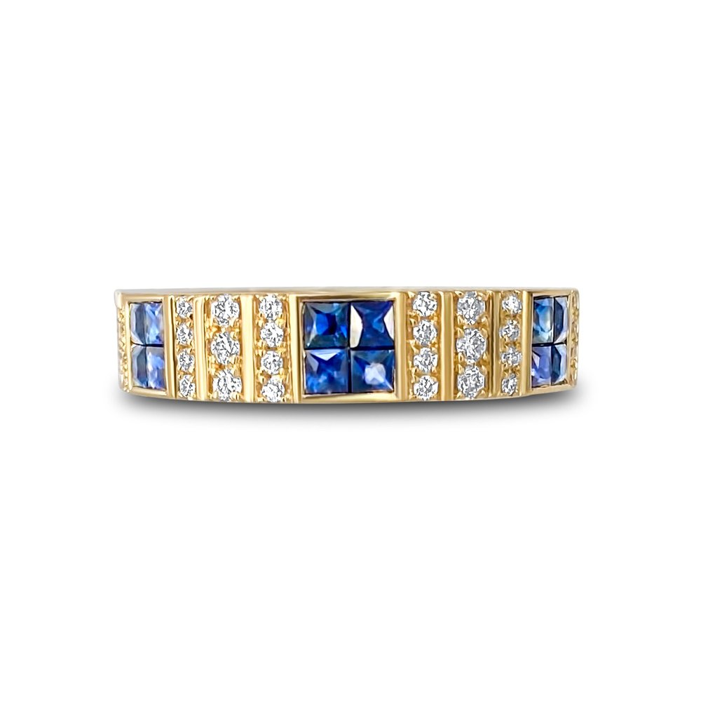 Pinstripe Strength Diamond Cigar Band Ring with Blue Sapphire