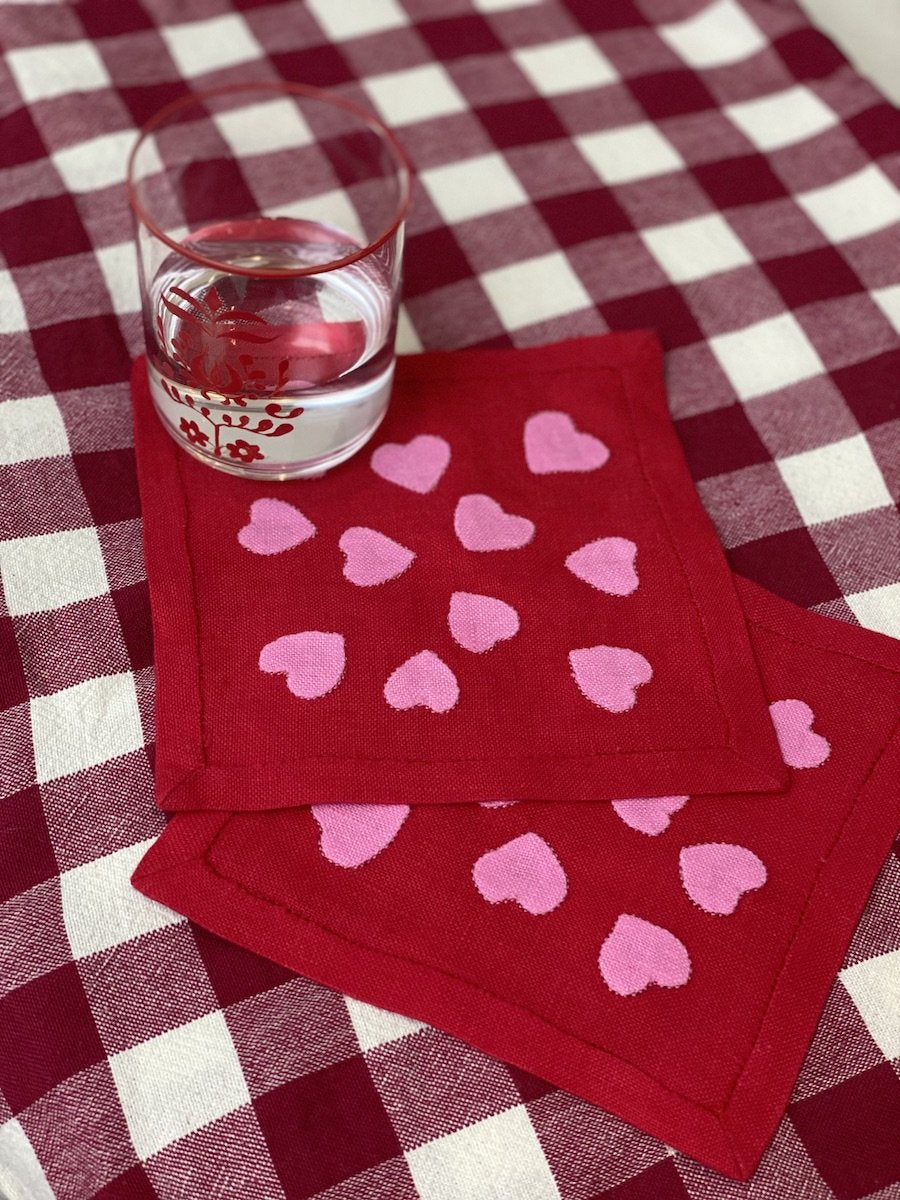 Hearts Cocktail Napkins in Red and Pink, Set of 6