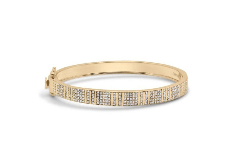 Pinstripe Strength Diamond Bangle Bracelet with Pave Diamonds