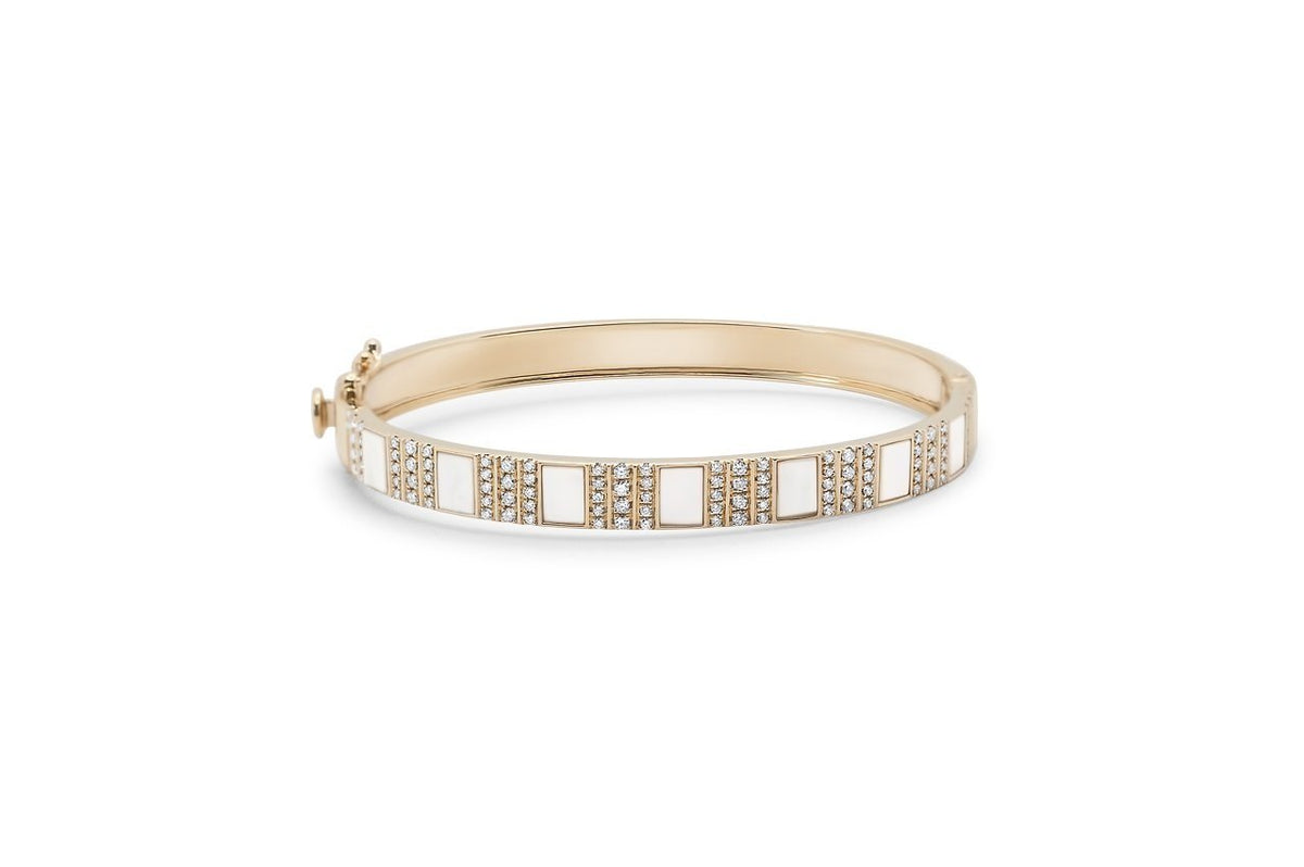 Pinstripe Strength Diamond Bangle Bracelet with Mother of Pearl Inlay