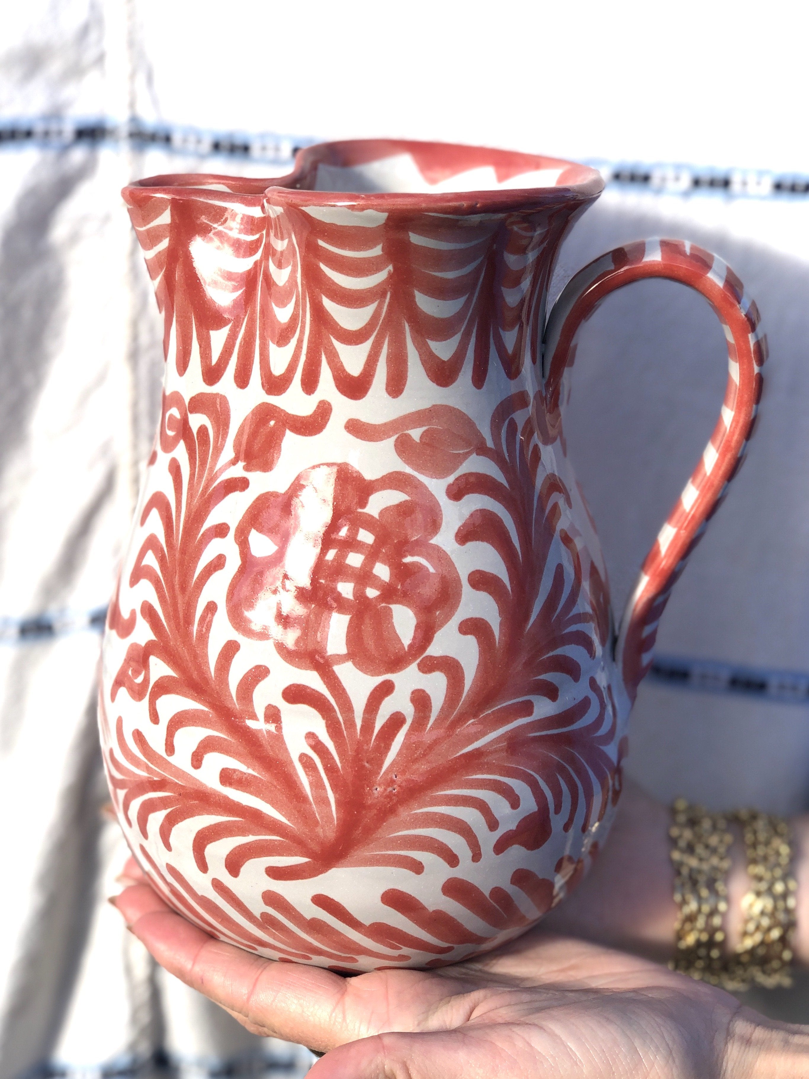 Casa Coral Medium Pitcher with Hand-painted Designs