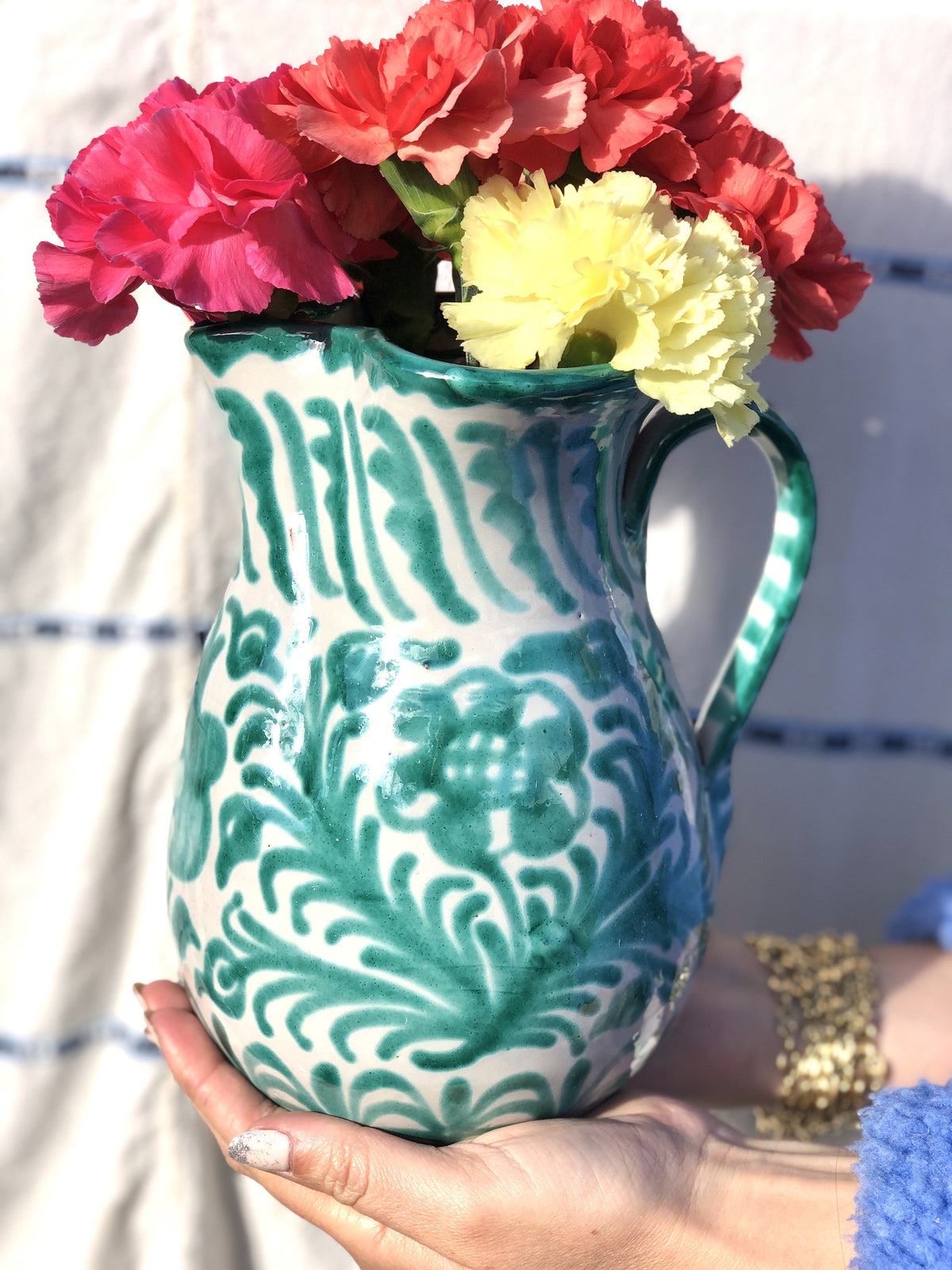 Casa Verde Medium Pitcher with Hand-painted Designs