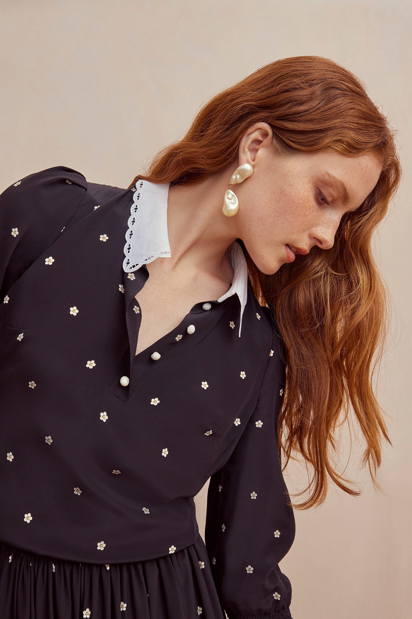 Ineta Silk Blouse Pearl Dots