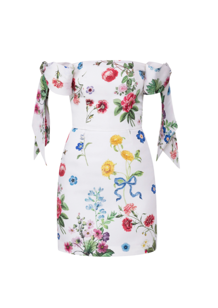 Isabella Sky Floral Silk Faille Mini Dress