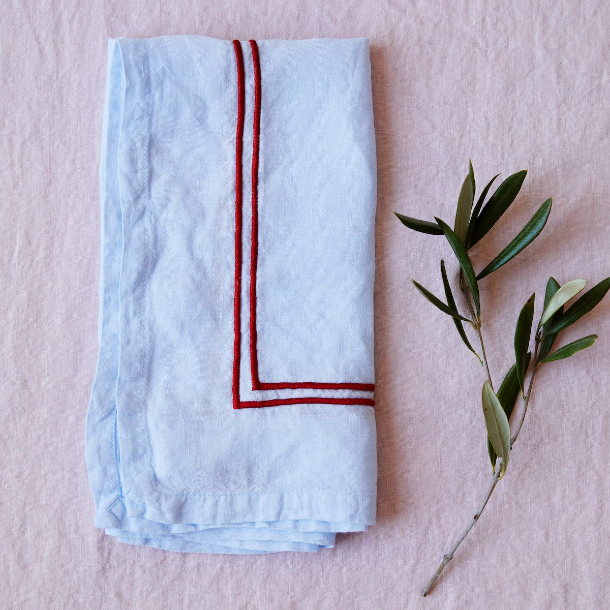 Double Piped Linen Napkins in Blue, Set of Four