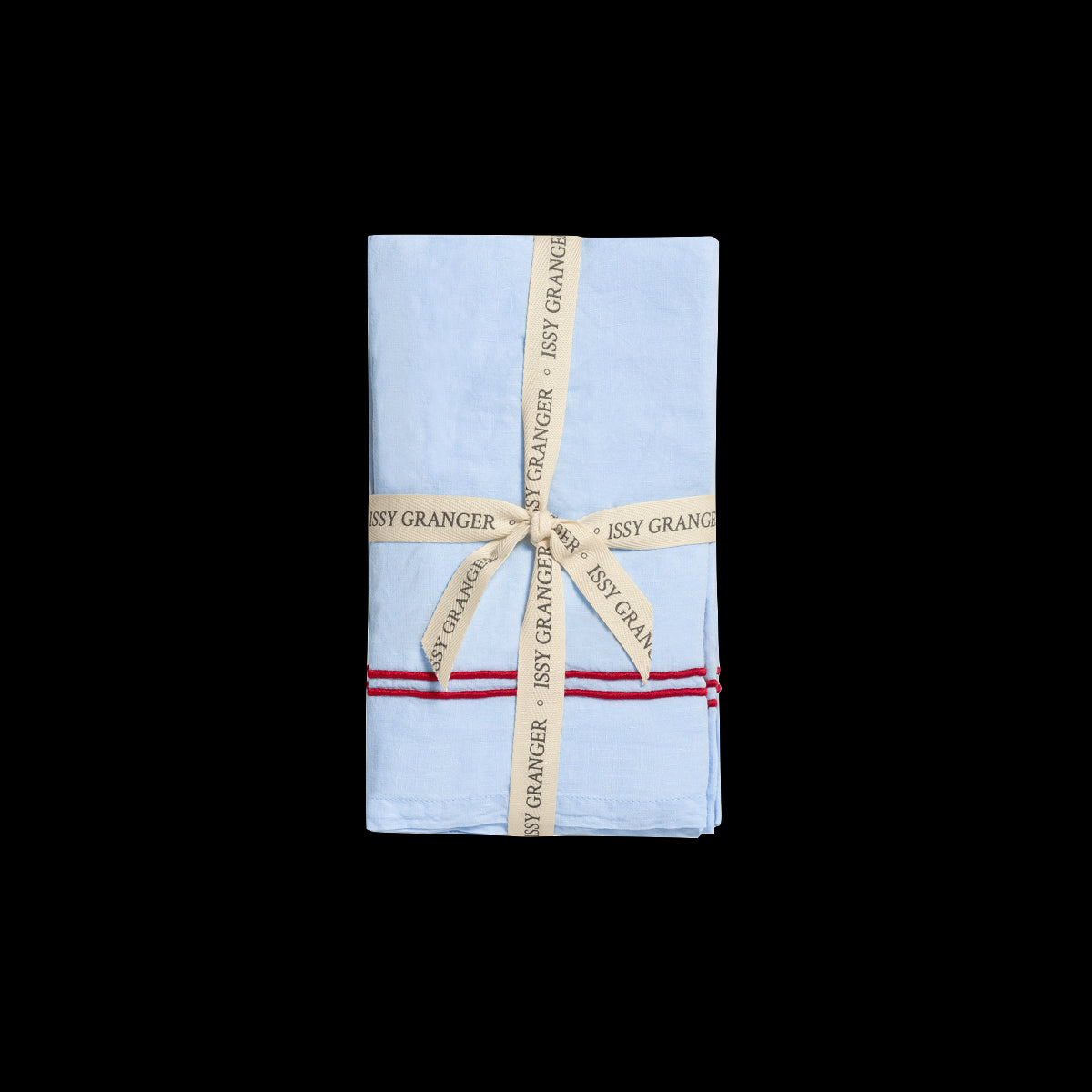 Double Piped Linen Napkins in Blue, Set of Four