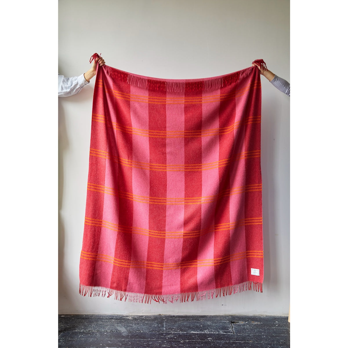 Issy Granger Striped Pink Red Merino Wool Throw Blanket