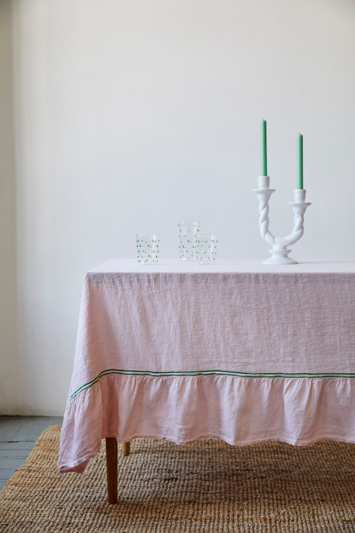 Issy Granger Pink Double Piped Linen Tablecloth