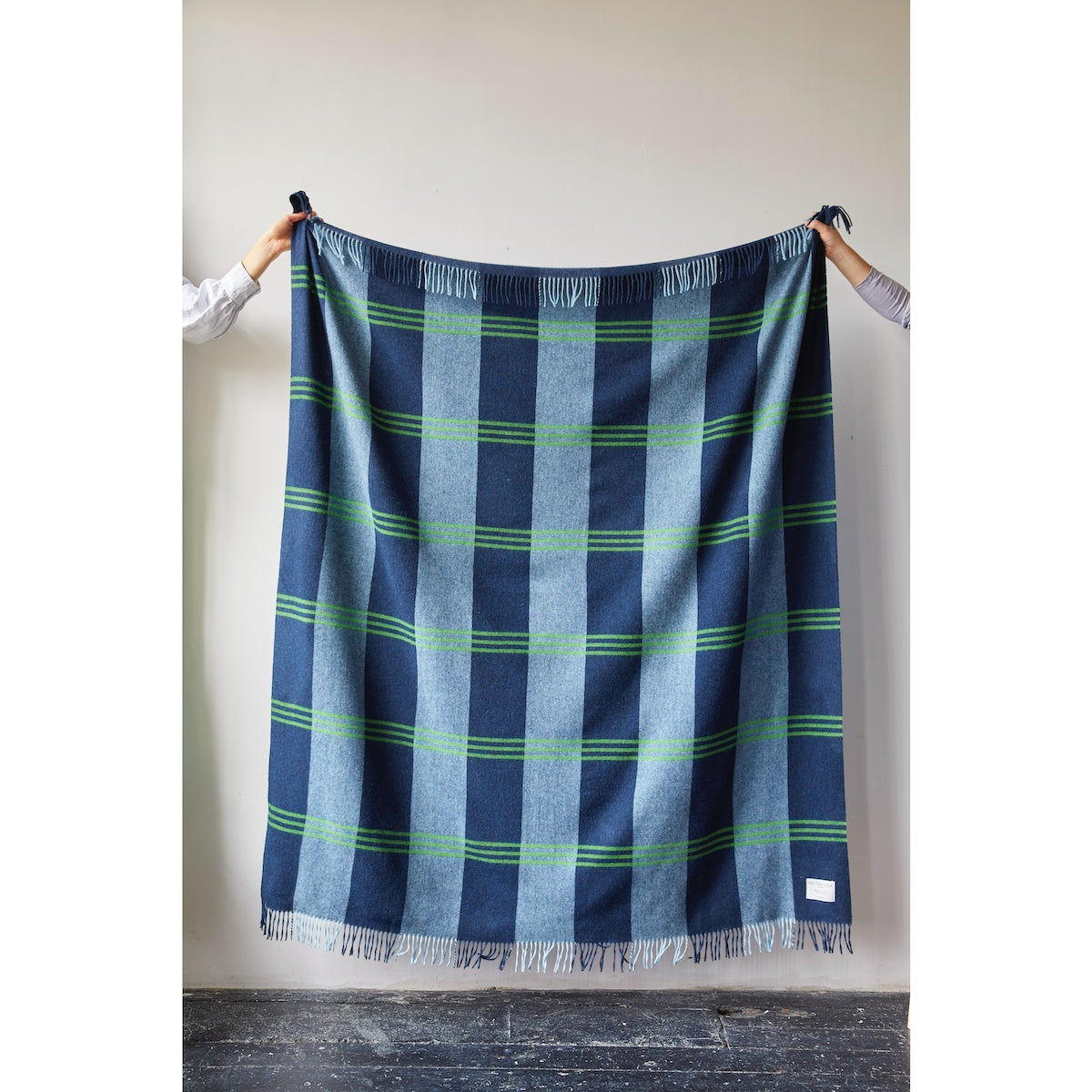 Issy Granger Striped Blue Merino Wool Throw Blanket