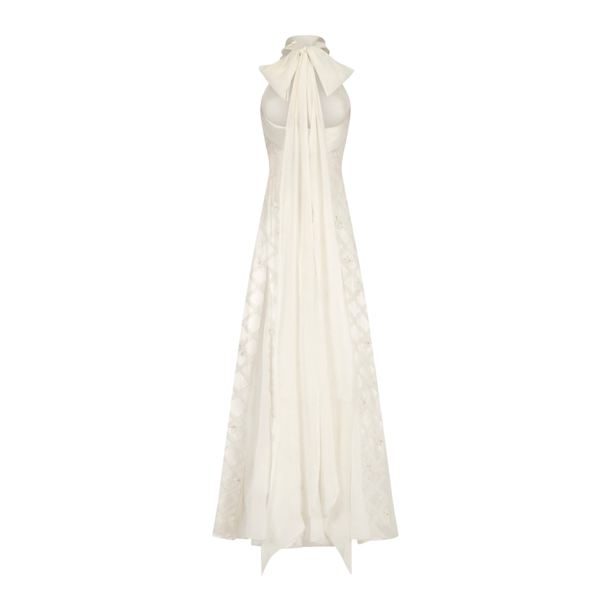 Ivy Dress in Ivory Satin with Lattice Embellishment