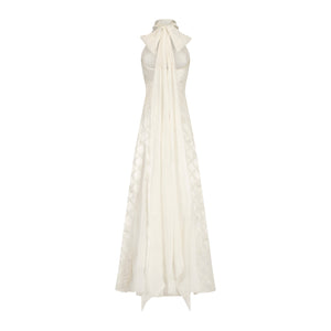 Ivy Dress in Ivory Satin with Lattice Embellishment