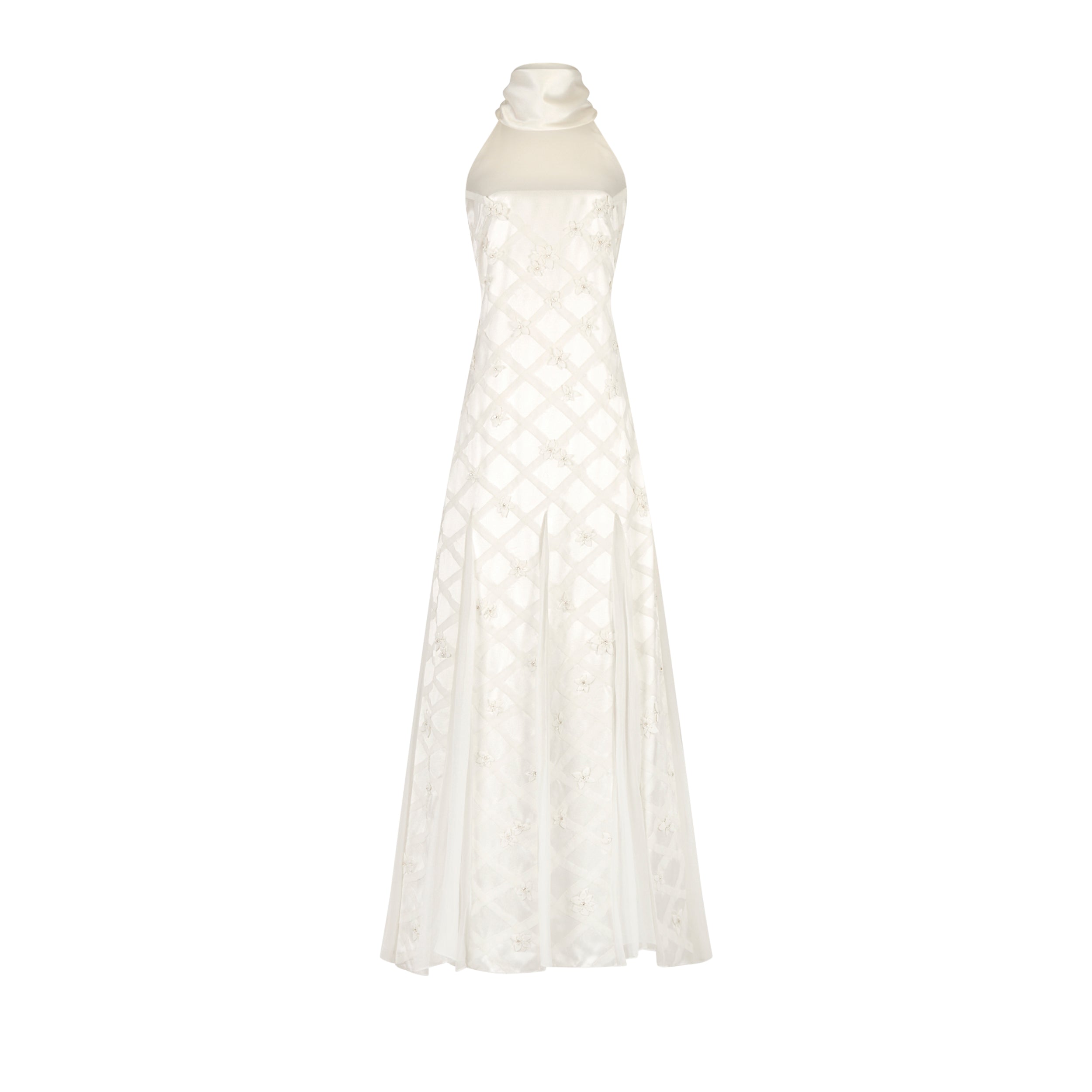 Ivy Dress in Ivory Satin with Lattice Embellishment