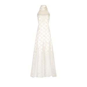 Ivy Dress in Ivory Satin with Lattice Embellishment