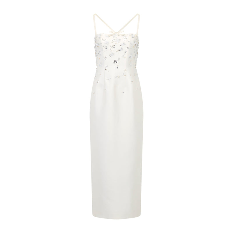 Sofia Dress in Ivory Silk Wool with Sporadic Sequins