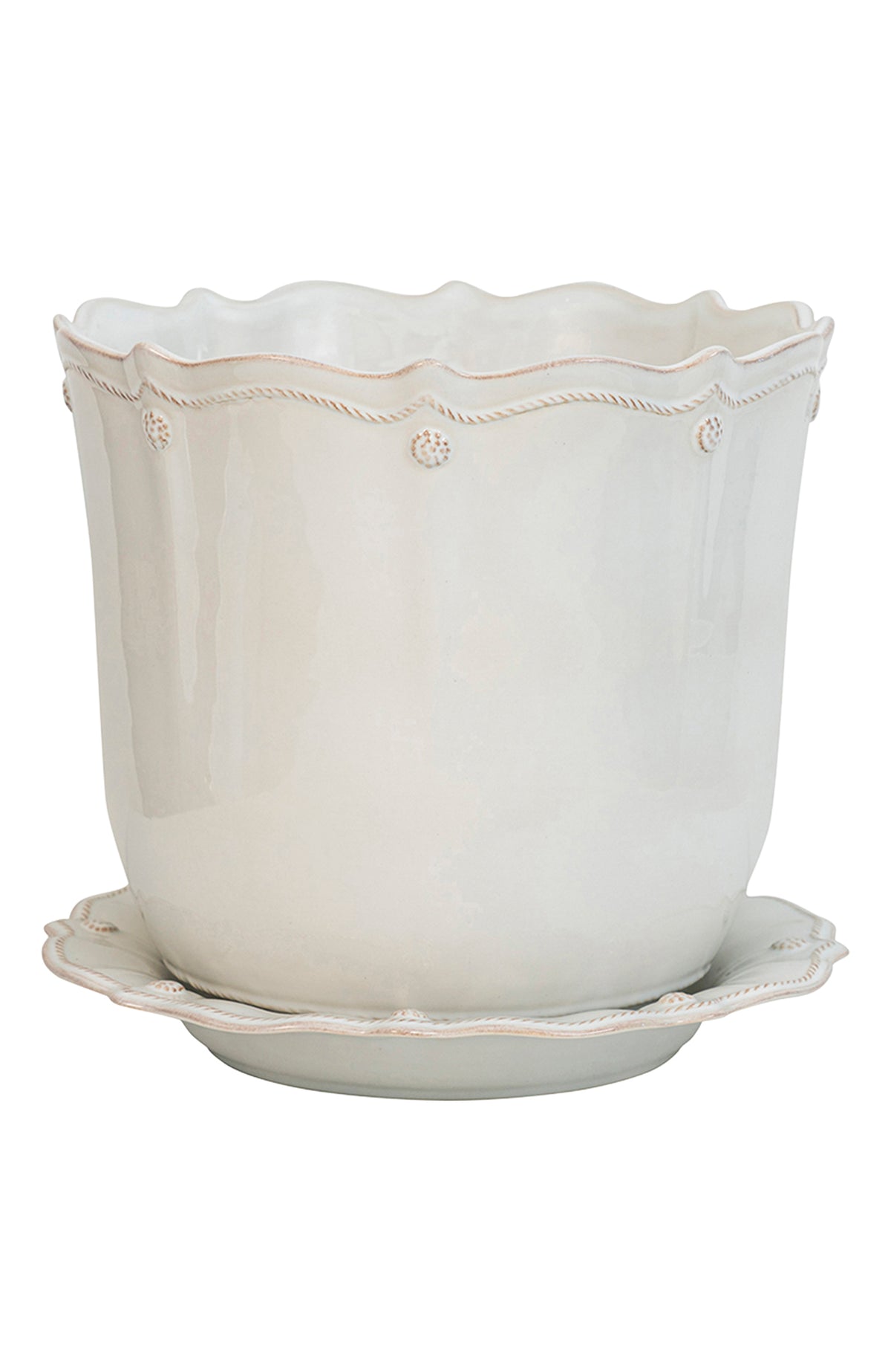 Berry & Thread Whitewash 12" Planter & Saucer