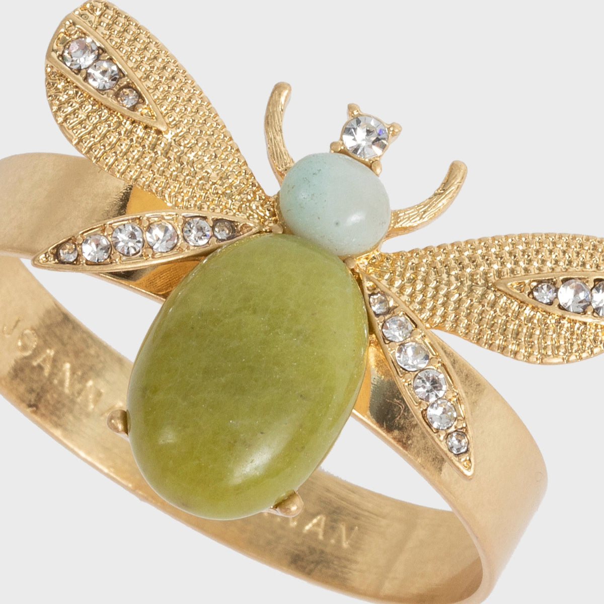 Etched Wing Bug Skinny Napkin Rings in Lemon Jasper, Set of Four