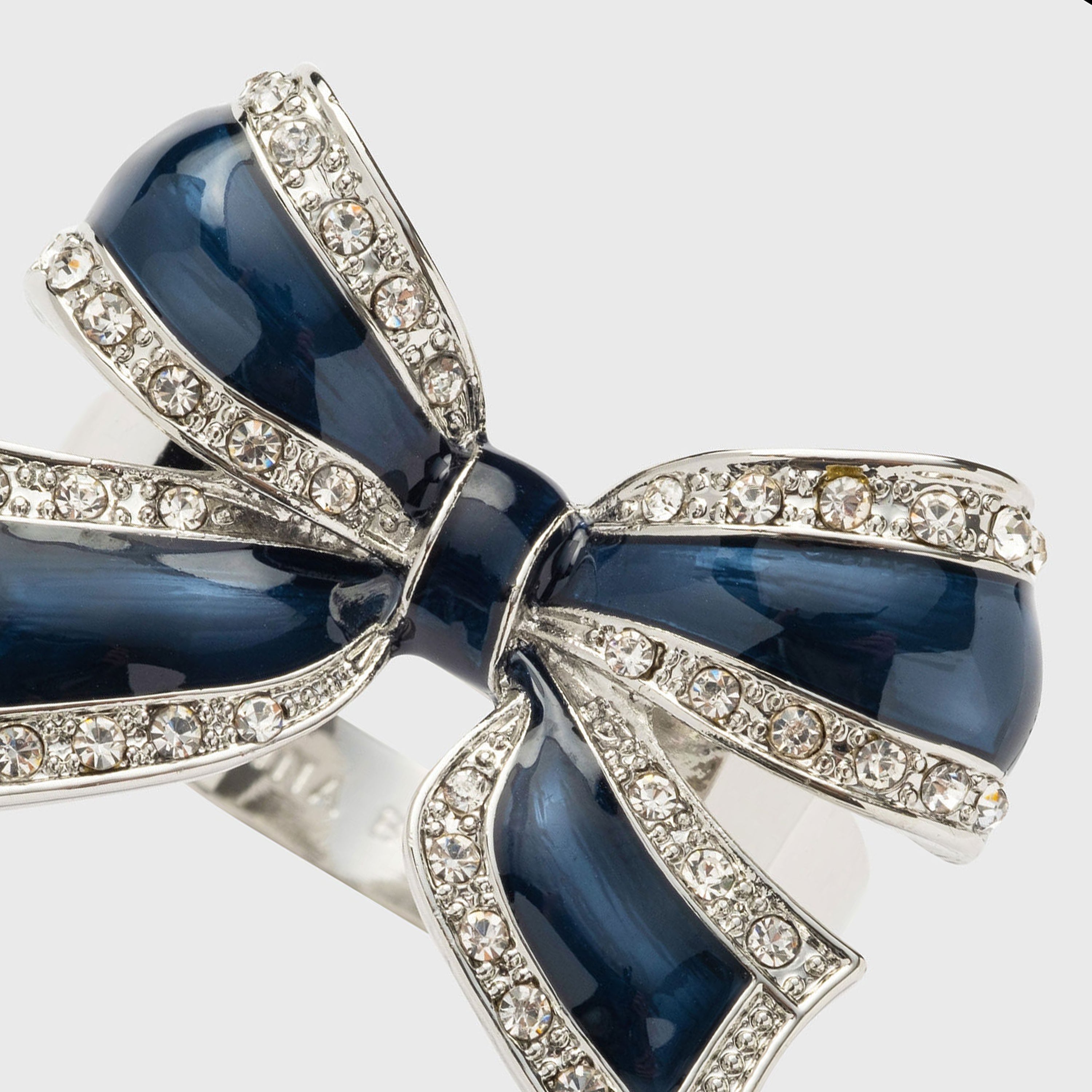 Enamel Bow Skinny Napkin Rings in Navy, Set of Four