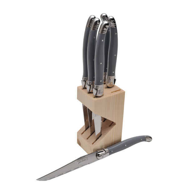 Knives in Block in Gray, Set of 6