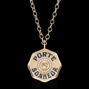 Large Enamel Porte Bonheur Necklace with Diamond Halo