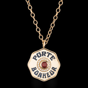 Large Enamel Porte Bonheur Necklace with Diamond Halo