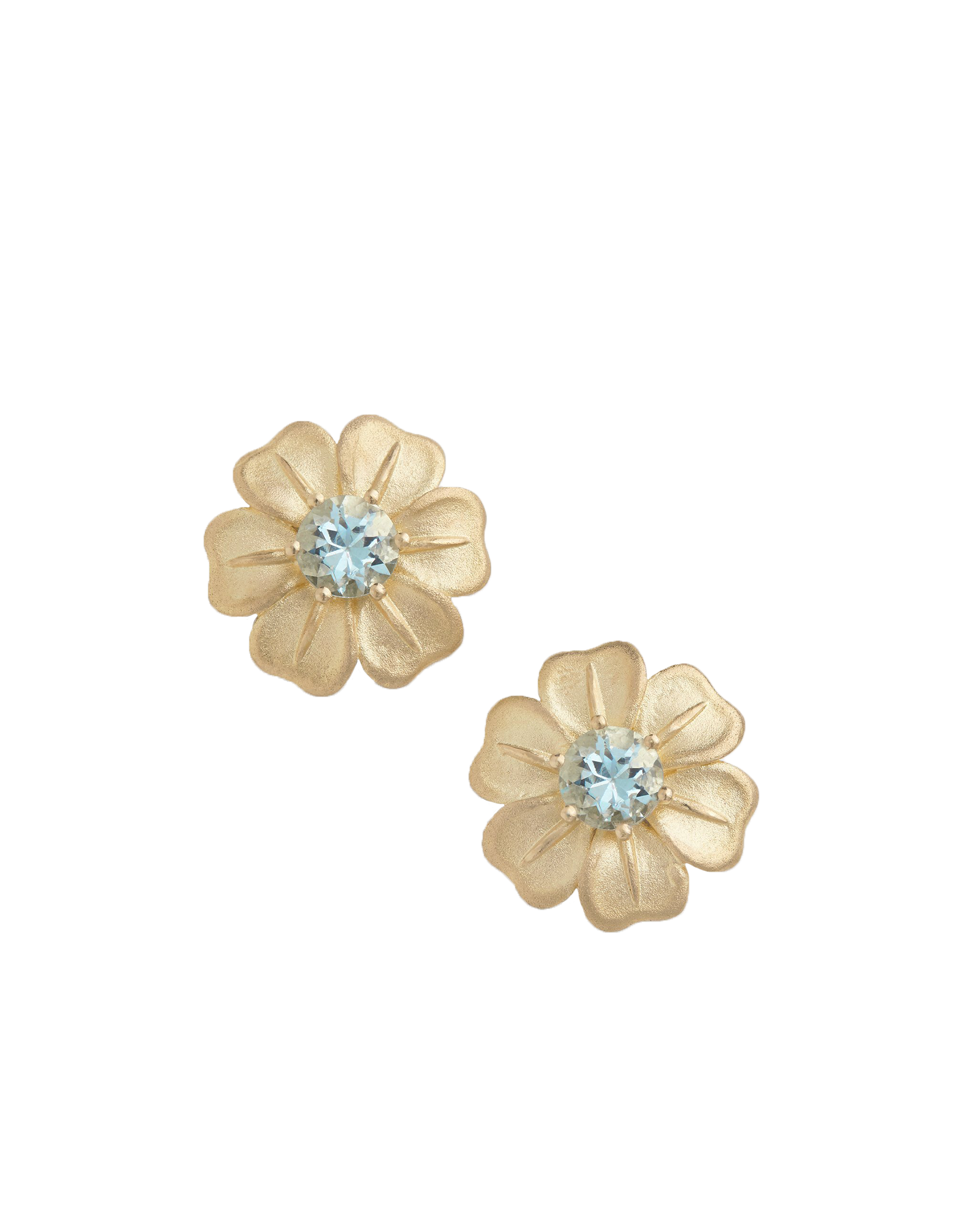 Flower Studs with Aquamarine