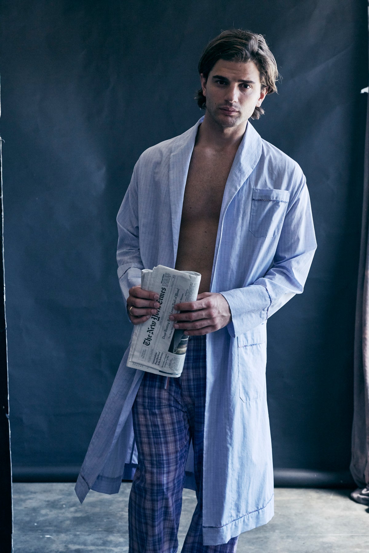 Janus Men's Robe in Pale Blue Cotton