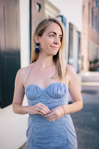 Bon Bon Crystal Bow Earring in Navy